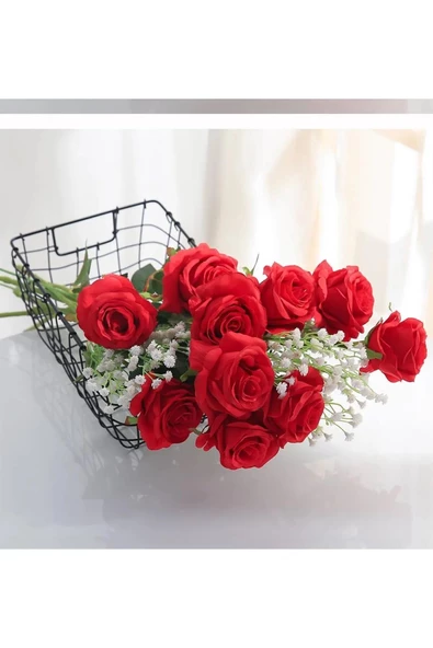 YASİMA 7 Adet 50 cm1. Klaite  Kırmızı Kadife Gül - Resim 4