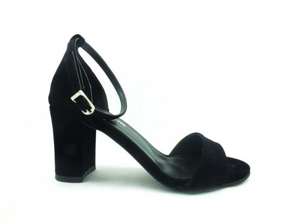 Çarıkçım Tek Bantlı Topuklu Kadın Ayakkabı Siyah-Süet 61 08 - 4