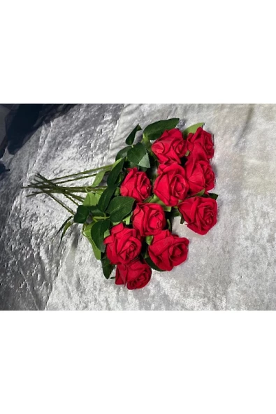 Yapay Buket Yapay Kadife Gül 10 Adet Kırmızı 50 cm - 5