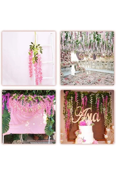 YASİMA 1 Dal Yapay Pembe Akasya Sarkıt Çiçeği Balkon Abajur Düğün Nişan Söz Dekoru - Resim 3