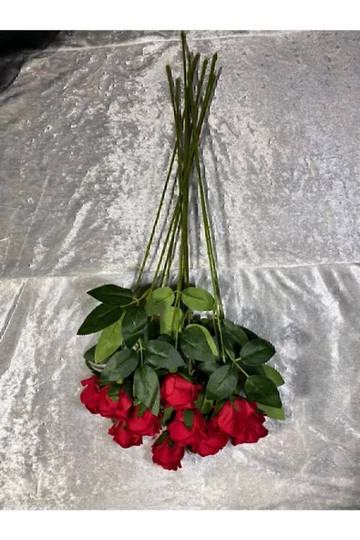 Yapay Buket Yapay Kadife Gül 10 Adet Kırmızı 50 cm - 6