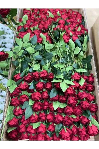 YASİMA 101 Adet 1.Kalite Yapay Kadife Kırmızı Gül kız isteme çiçeği - Resim 8