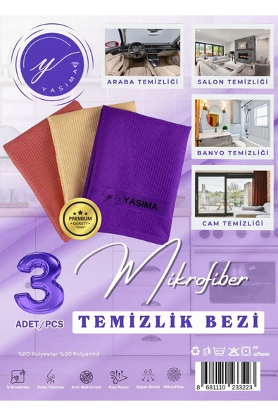 YASİMA Yasima 3 Adet Sihirli Dekoratif Temizlik Bezi 40*60 Cam Ev Araba Temizliği