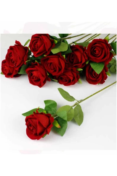 YASİMA 5 Adet 1. Kalite Kadife Kırmızı Gül - Resim 3