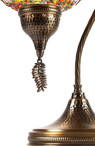 Demmex El Yapımı Çekiç Dövme Gövdeli Mozaik Otantik Renkli Cam Masa Gece Lambası Abajur, 48cm Boy - 3