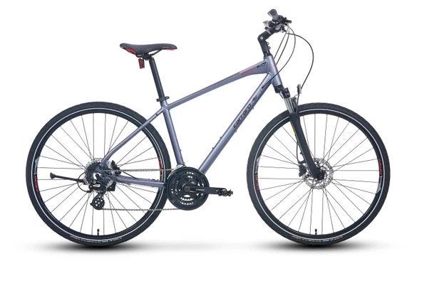 Carraro Sportive 225 HD Fren 24 Vites 28 Jant Şehir Bisikleti Mat Antrasit Siyah Kırmızı 46 Kadro