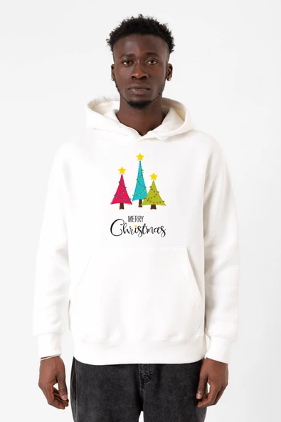 Merry Christmas Beyaz Erkek 3ip Kapşonlu Sweatshirt
