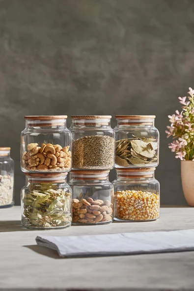 Selka Home 6'lı 635 ML Sade Ahşap Kapaklı Cam Kavanoz - 5