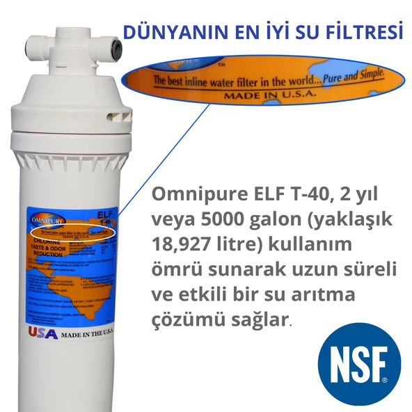 Omnipure ELF T-40 Amerikan Malı Inline 12inch Su Arıtma Filtresi - Aktif Karbon Filtre - 3