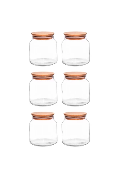 Selka Home 6'lı 635 ML Sade Ahşap Kapaklı Cam Kavanoz - 6