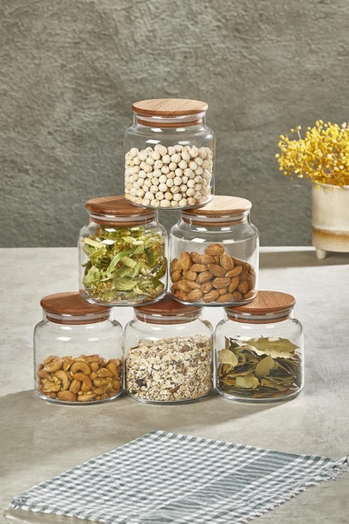 Selka Home 6'lı 635 ML Sade Ahşap Kapaklı Cam Kavanoz - 4