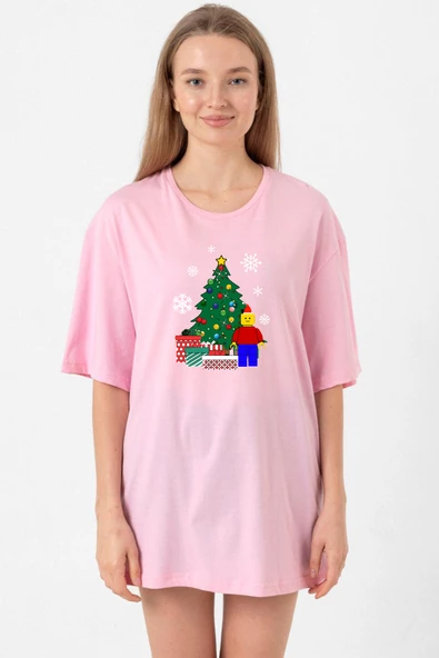 Lego Man Christmas Pembe Kadın Oversize Tshirt