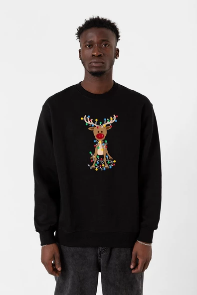 Adorable Reindeer Christmas Siyah Erkek 2ip Sweatshirt