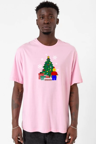 Lego Man Christmas Pembe Erkek Oversize Tshirt