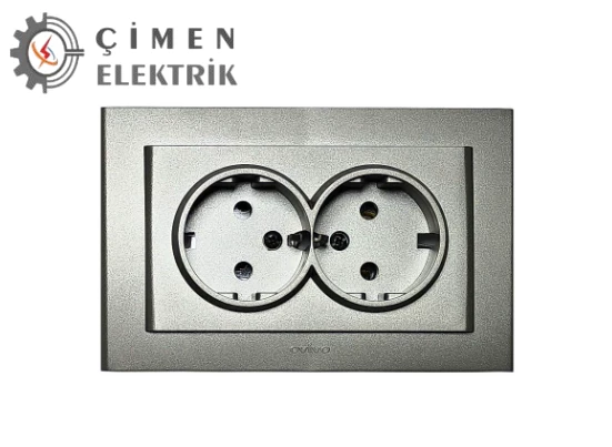 Ovivo Antrasit Mina İkili Topraklı Priz Çerçeveli