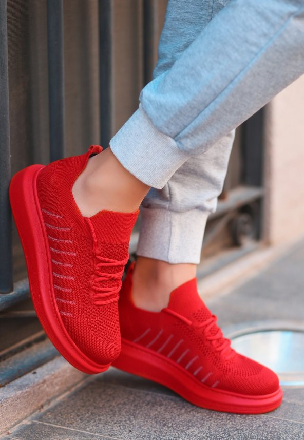 Fidox Kırmızı Triko Bağcıklı Spor Ayakkabı