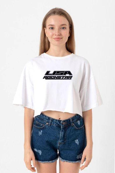 Lisa Rockstar Beyaz Kadın Crop Tshirt ürün görseli 1