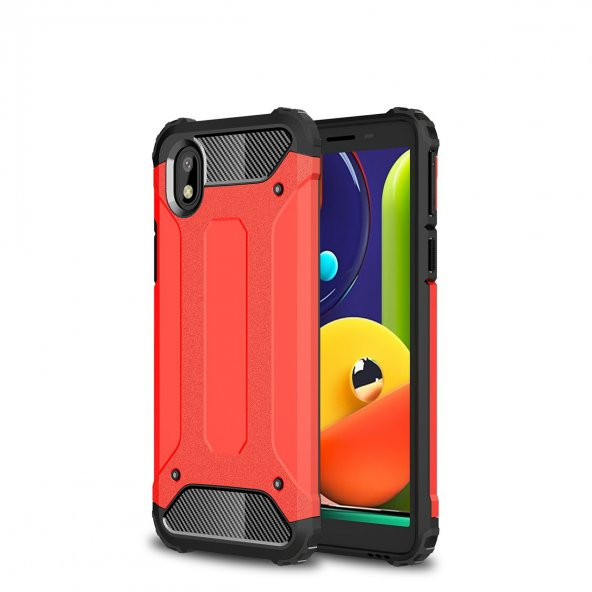 KNY Samsung Galaxy A01 Core Kılıf Çift Katmanlı Armour Case Kırmızı