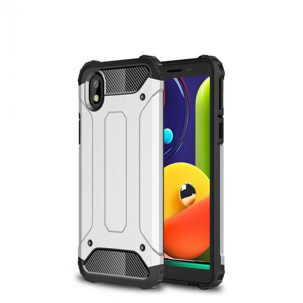 KNY Samsung Galaxy A01 Core Kılıf Çift Katmanlı Armour Case Gri