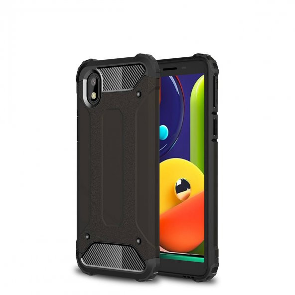 KNY Samsung Galaxy A01 Core Kılıf Çift Katmanlı Armour Case Siyah