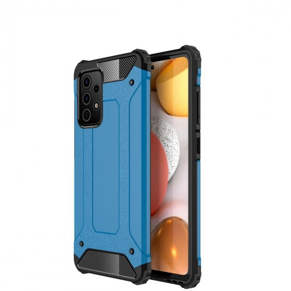 KNY Samsung Galaxy A52 Kılıf Çift Katmanlı Armour Case Mavi