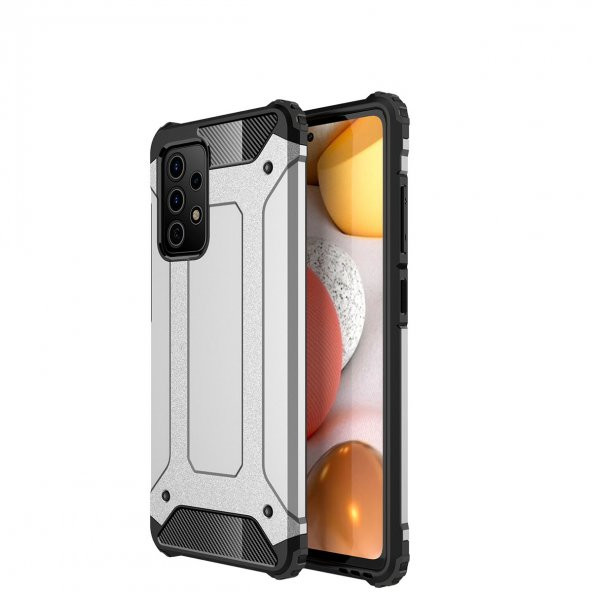 KNY Samsung Galaxy A52 Kılıf Çift Katmanlı Armour Case Gri