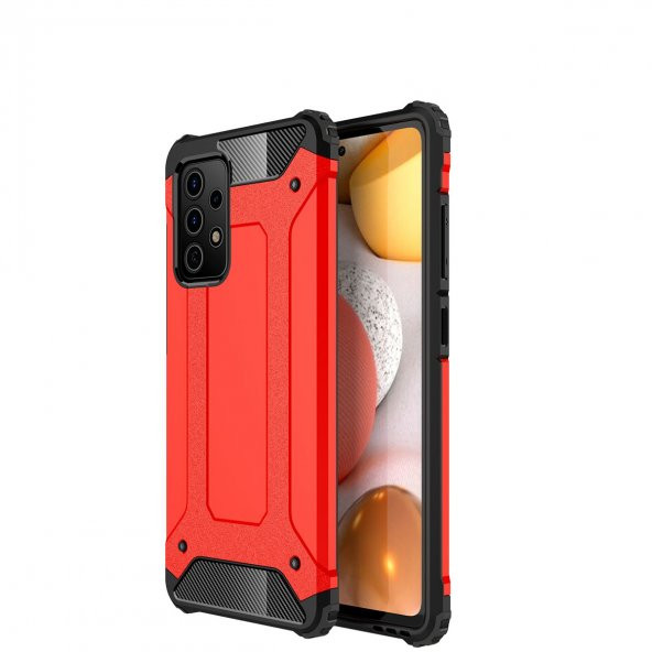 KNY Samsung Galaxy A72 Kılıf Çift Katmanlı Armour Case Kırmızı