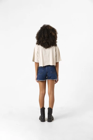 Lisa Rockstar Bej Kadın Crop Tshirt - 3