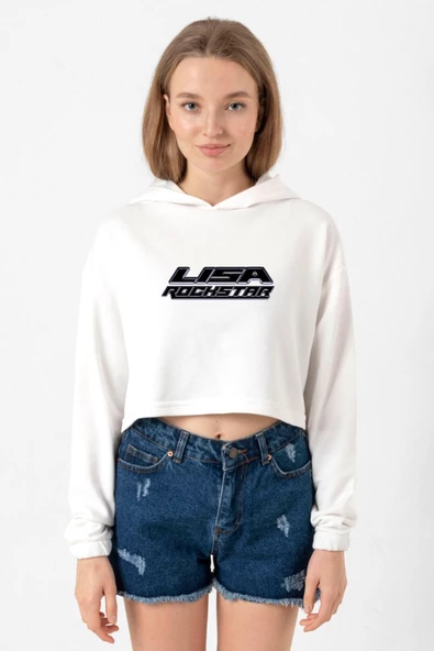 Lisa Rockstar Ekru Kadın Crop Kapşonlu ürün görseli