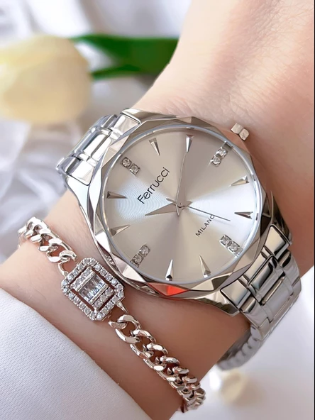 Ferrucci Çelik Kordon 2 Yıl Garantili Yeni Sezon 30 Mt Suya Dayanıklı Kadın Kol Saati BFC.14215.01 ürün görseli