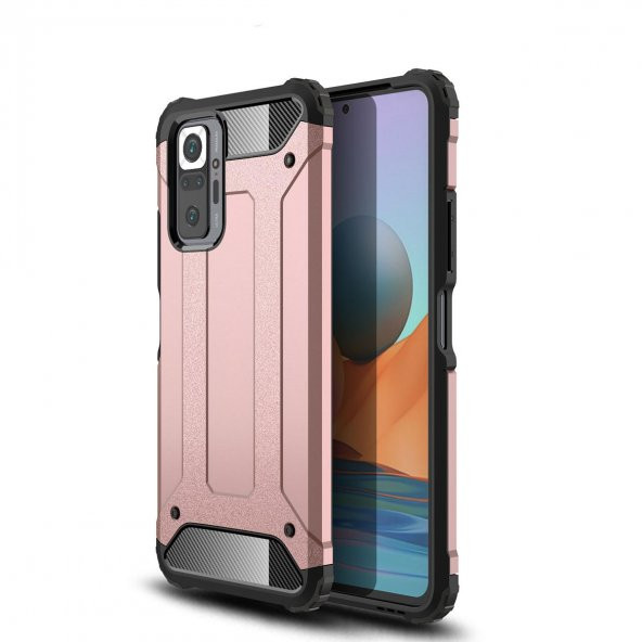 KNY Xiaomi Redmi Note 10 Pro Kılıf Çift Katmanlı Armour Case Rose Gold