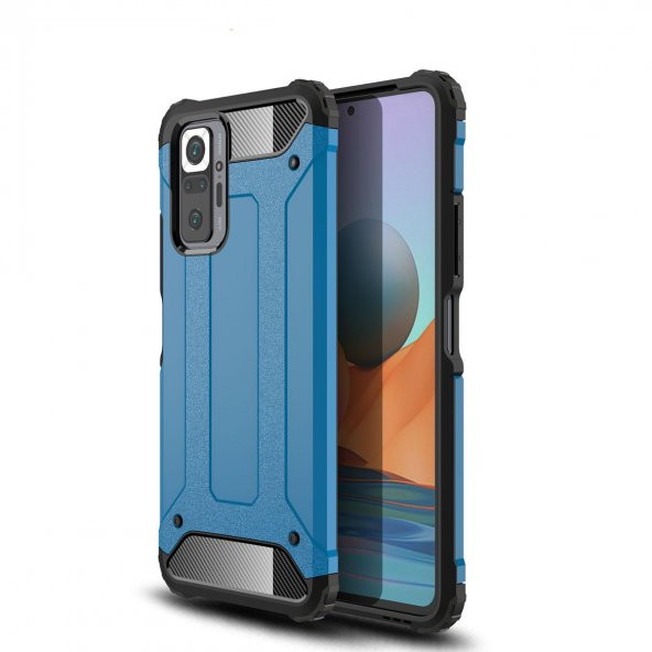 KNY Xiaomi Redmi Note 10 Pro Kılıf Çift Katmanlı Armour Case Mavi