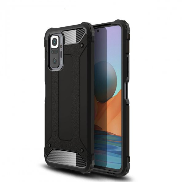 KNY Xiaomi Redmi Note 10 Pro Kılıf Çift Katmanlı Armour Case Siyah