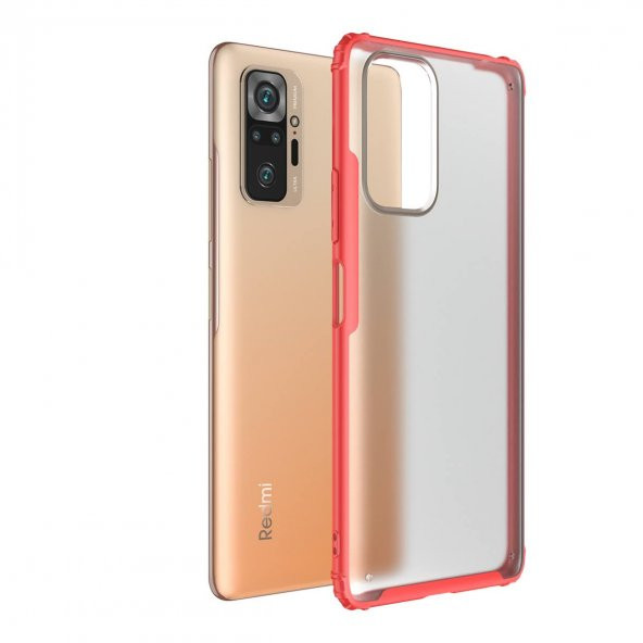 KNY Xiaomi Redmi Note 10 Pro Kılıf Renkli Silikon Kenarlı Buzlu Volks Kapak Kırmızı