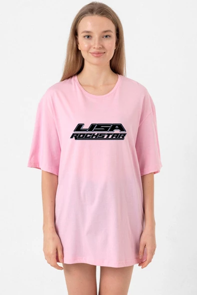 Lisa Rockstar Pembe Kadın Oversize Tshirt - 1