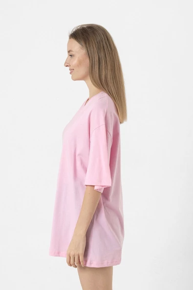 Lisa Rockstar Pembe Kadın Oversize Tshirt - 5