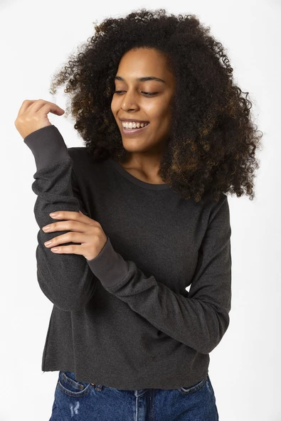 Lisa Rockstar Füme Ekstra Uzunkol Sweatshirt - Resim 5