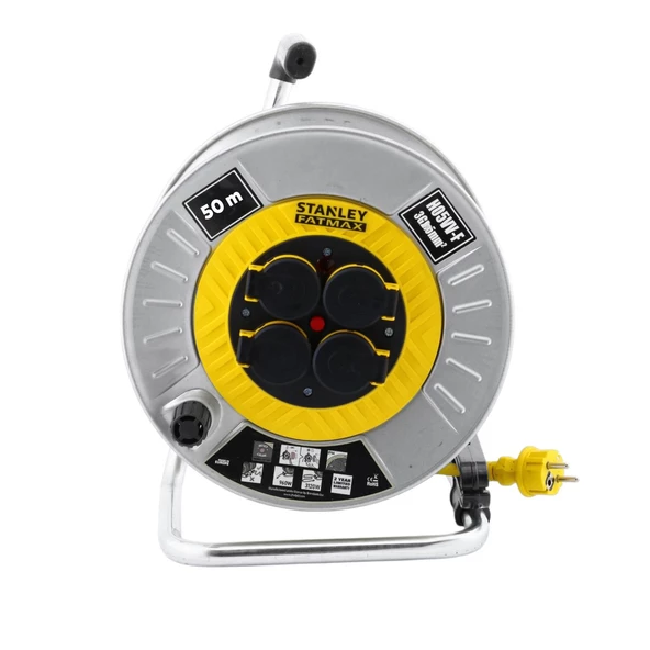 Metal Makaralı 50 Metre Seyyar %100 Bakır Kablo 4 Prizli Kapaklı Uzatma Kablosu 3x1.5 mm H05VV-F - Resim 6