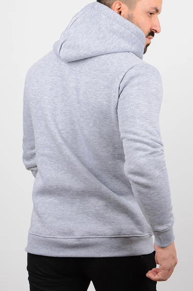 Üç Iplik Şardonlu Baskılı Kapüşonlu Sweatshirt Gri Edw181 - 2