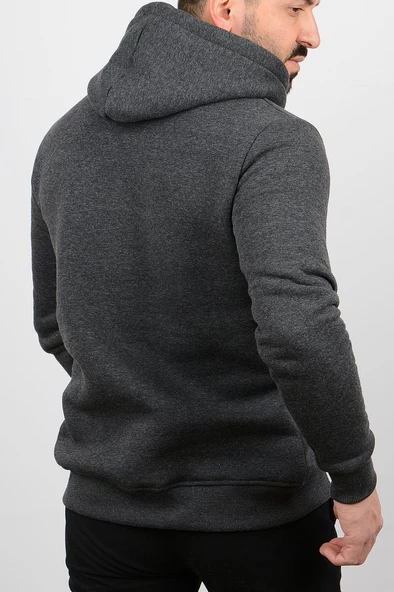 Üç Iplik Şardonlu Baskılı Kapüşonlu Sweatshirt Antrasit Edw180 - 2
