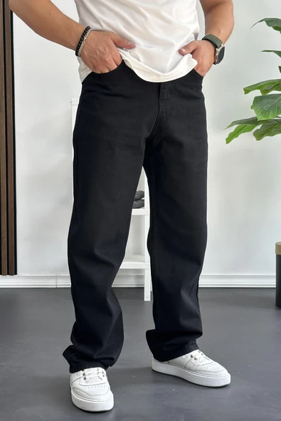 Erkek Baggy Kalıp Premium Düz Jean Pantolon Siyah Edw182 - 2