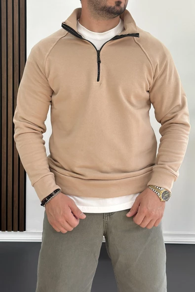 Erkek Yarım Fermuarlı Sweatshirt Kahverengi Edw212 - 2
