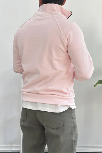 Erkek Yarım Fermuarlı Sweatshirt Pembe Edw212 - 3