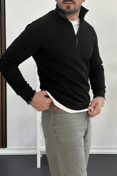 Erkek Yarım Fermuarlı Sweatshirt Siyah Edw212 - 2