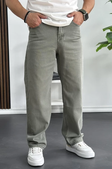 Erkek Baggy Kalıp Premium Düz Jean Pantolon Yeşil Edw182 - 3