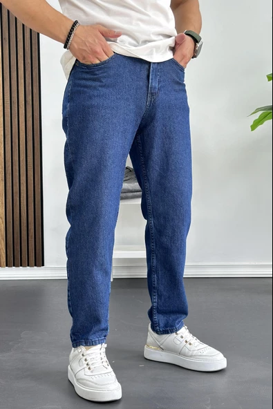 Erkek Boyfriend Premium Düz Jean Pantolon Lacivert Edw183 - 3