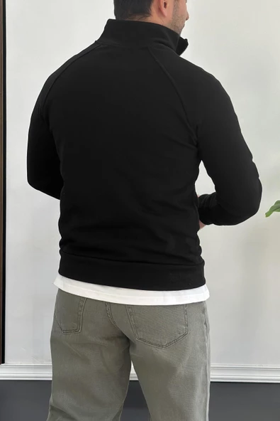 Erkek Yarım Fermuarlı Sweatshirt Siyah Edw212 - 3