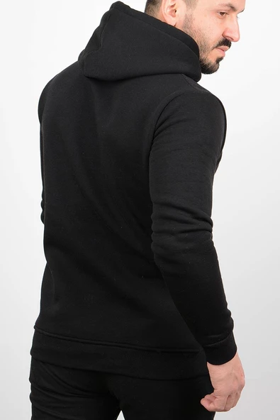 Üç Iplik Şardonlu Baskılı Kapüşonlu Sweatshirt Siyah Edw179 - 2