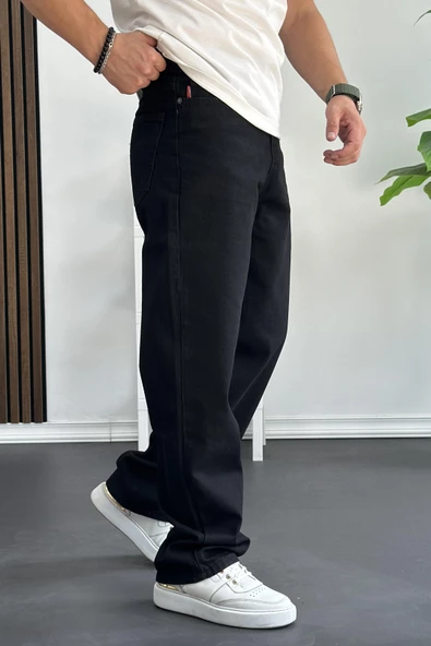 Erkek Baggy Kalıp Premium Düz Jean Pantolon Siyah Edw182 - 3
