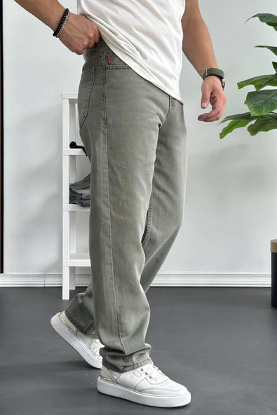 Erkek Baggy Kalıp Premium Düz Jean Pantolon Yeşil Edw182 - 2